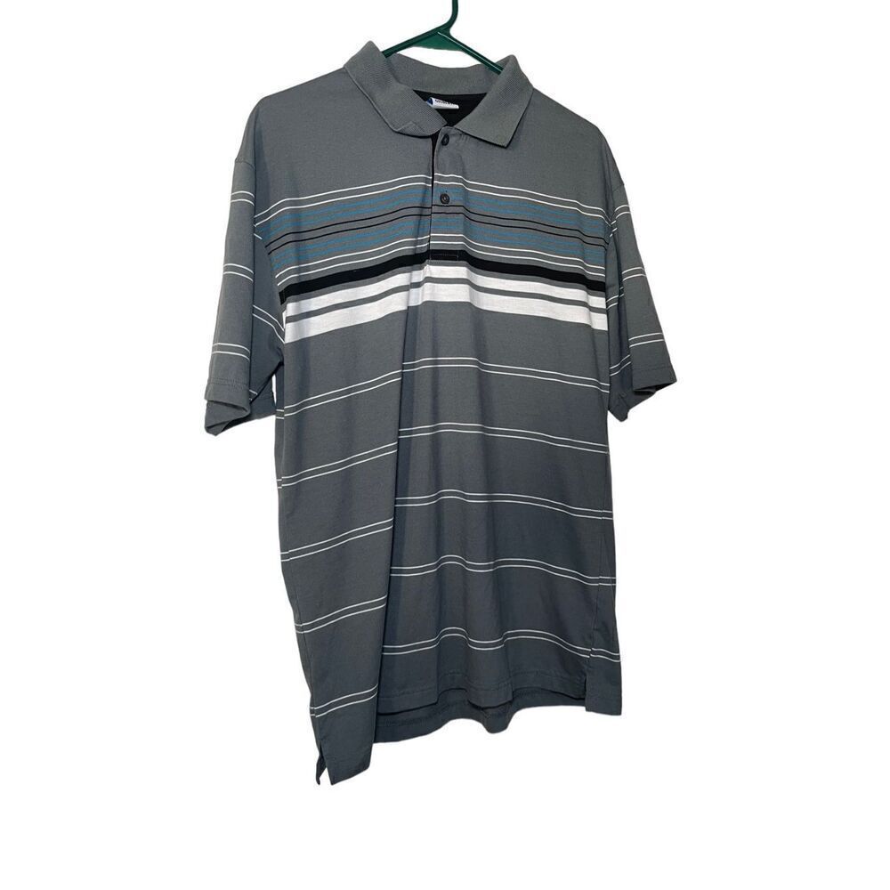 Gioberti Mens Gray Two Button Placket Striped Short Sleeve Polo Shirt Size XXL